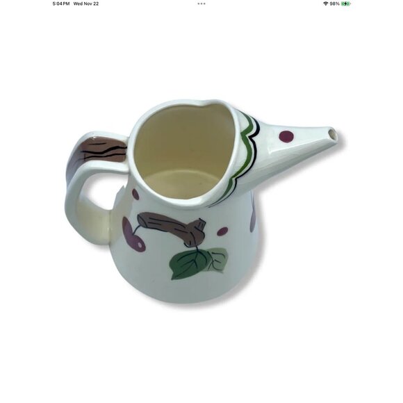 Vtg Cherry Branch Watering Can Pitcher Calif Ceramic Hand Painted 16oz MCM - Picture 2 of 9